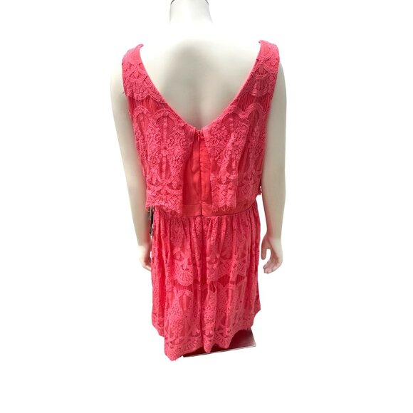As U Wish NWT 13 Flirty Tiered Coral Lace Dress Open Back Detail Fit Flare Style - Picture 6 of 15
